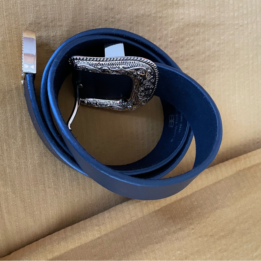B-Low the Belt Black Leather Belt with Silver Buckle